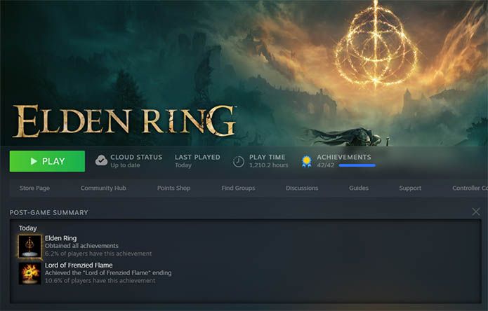 Elden Ring 100 Completion and Time spent